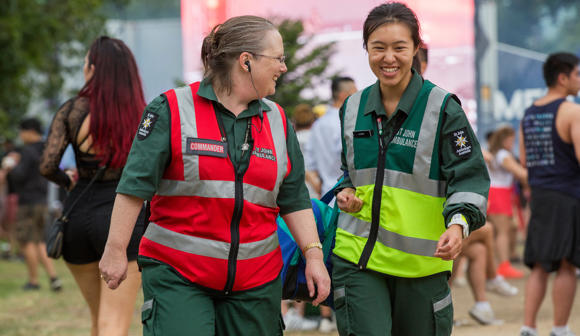 st john first aid at events volunteers smiling on duty 