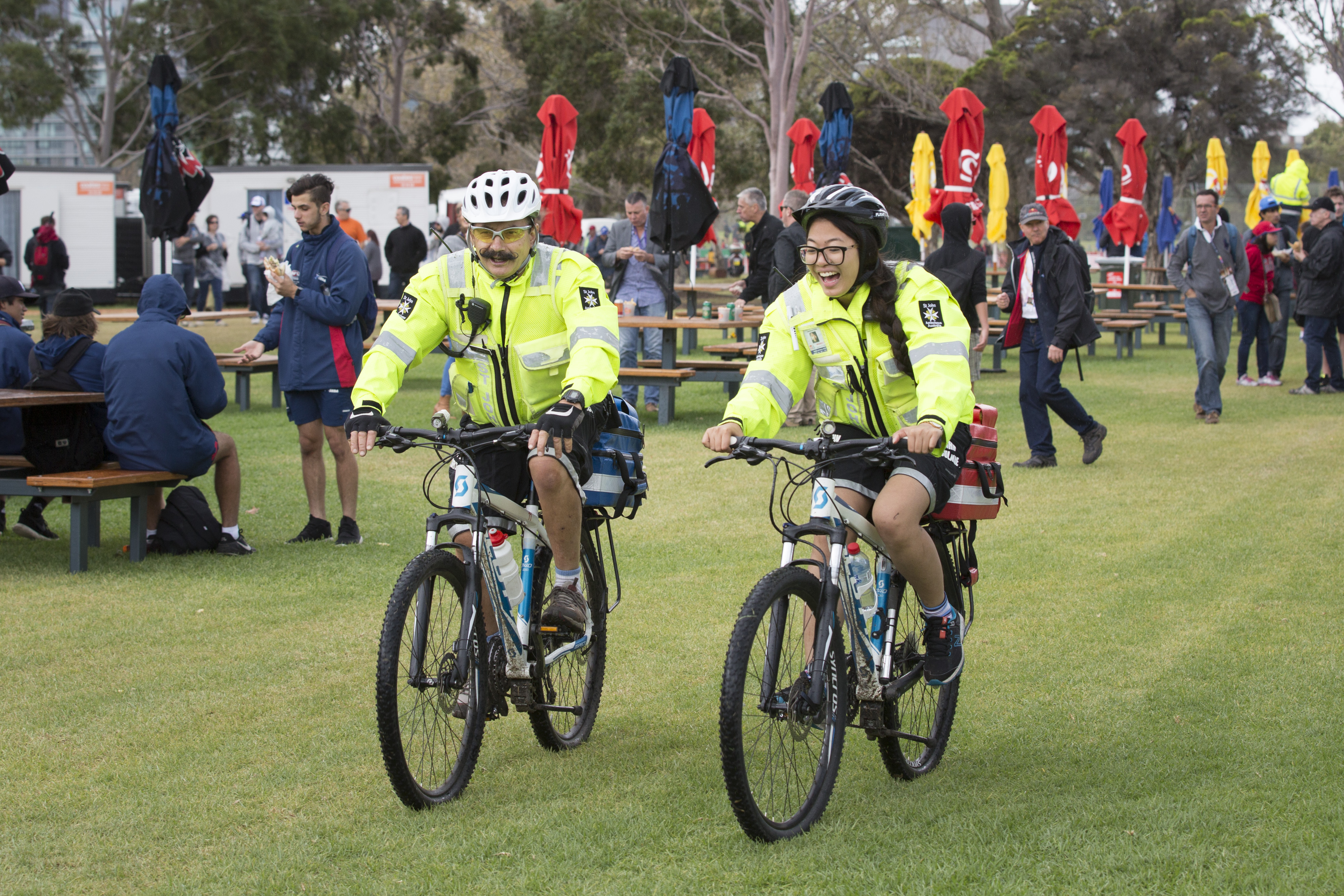 st john ambulance victoria first aid at events volunteers on bikes