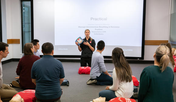 St John first aid training - trainer and students