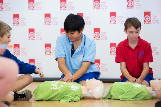 First Aid in Schools Program students and presenter