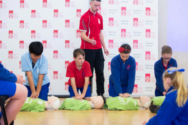 First Aid in Schools Program students and presenter