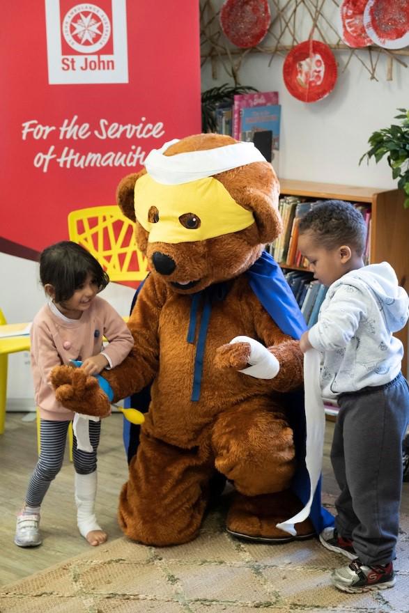 St John First Aid in Schools Program students with Johnny Bear