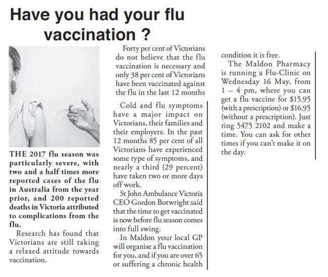 St John Tarrangower Times Have you had your flu vaccination?