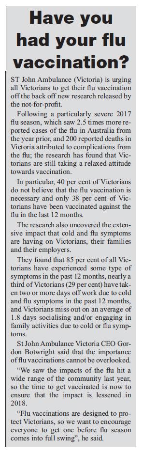 St john Alexandra Eildon Marysville Standard Have you had your flu vaccination?