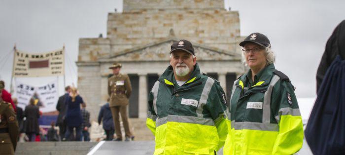 st john first aid volunteers at Anzac Day event