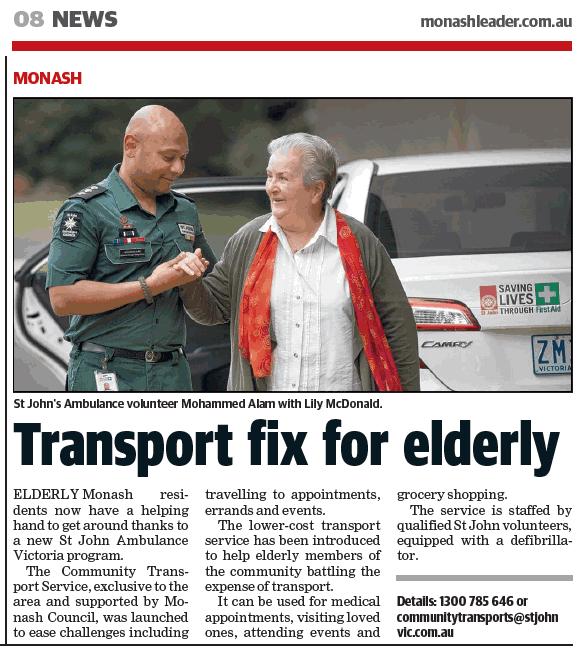 St John community transport service - Monash Leader 20 Feb 2018 