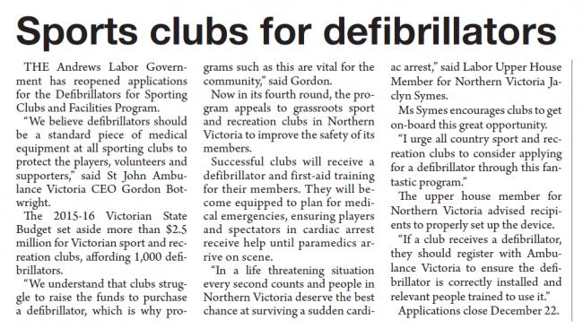 sports clubs for defibrillators Numurkah Leader 06.12.17