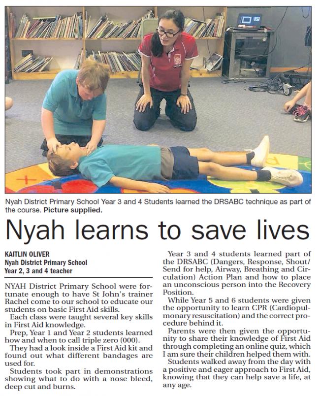Nyah learns to save lives Swan Hill Guardian 13.12.17