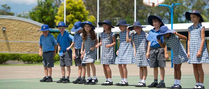 Kidsmatter Primary school children standing outside in a line