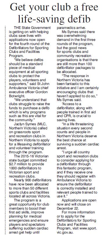 Get your club a free life-saving defib Mansfield Courier 22 Nov 17