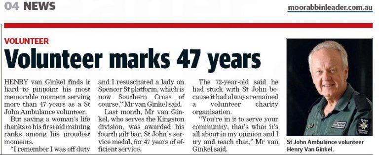 volunteer marks 47 years Moorabin Kingston Leader article