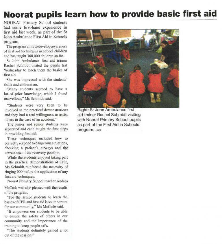 Noorat Pupils Learn How To Provide Basic First Aid Mortlake Dispatch 25August2016