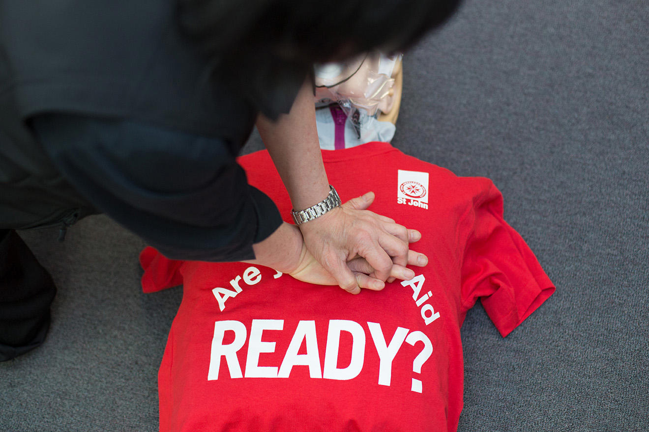 St John first aid training CPR manikin
