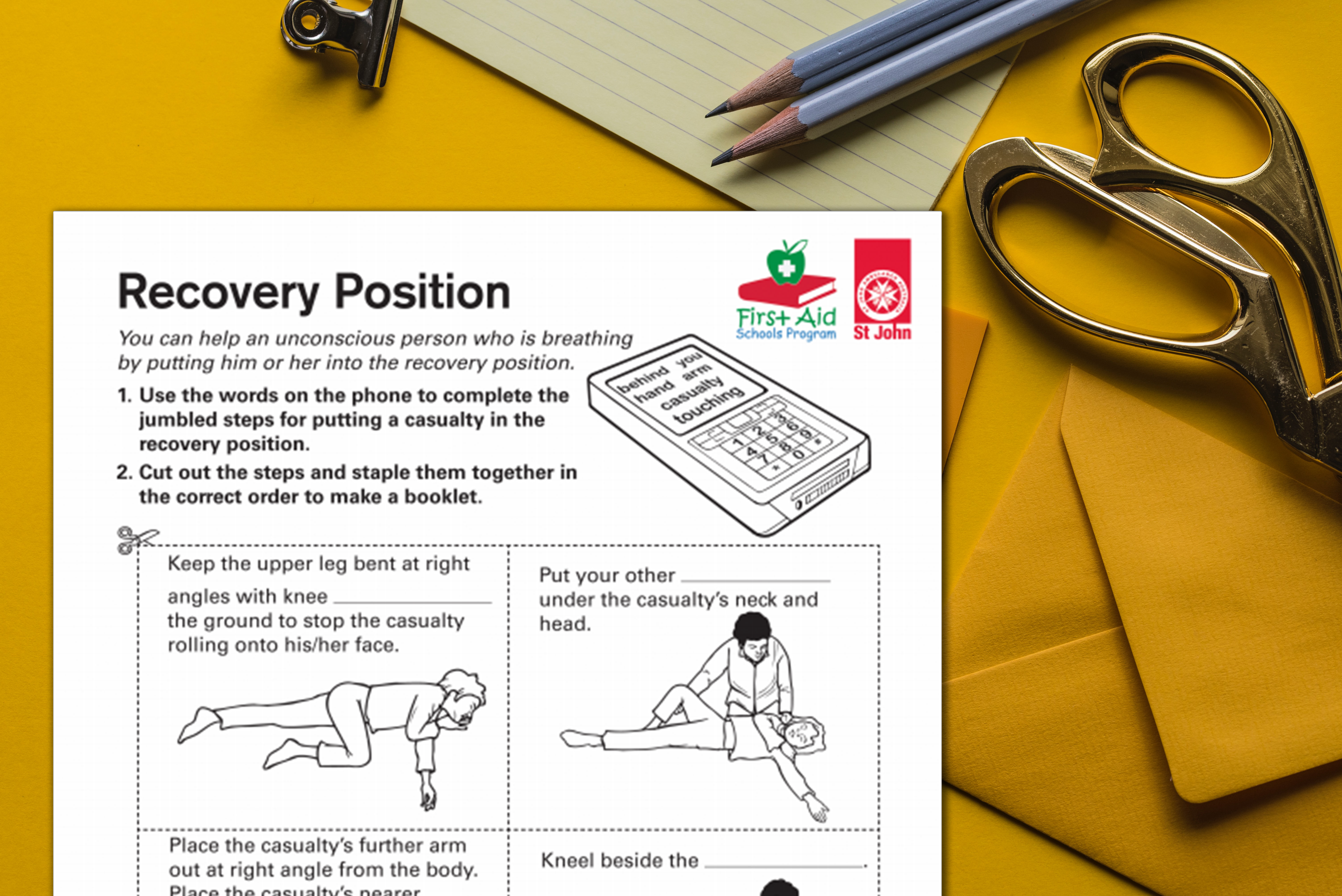 St John First Aid in Schools Program free resource - Recovery position worksheet