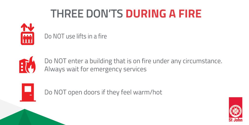 The Three Don'ts during a fire graphic