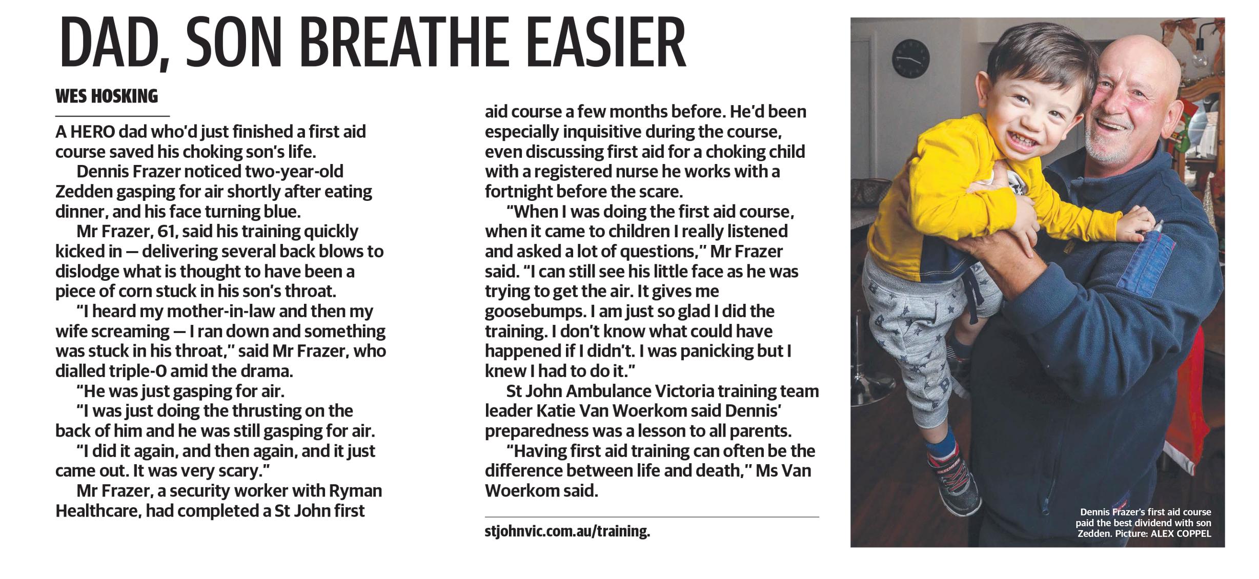 Herald Sun - Dad, son breathe easier