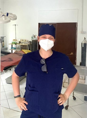 Jordan dressed in nurse PPE