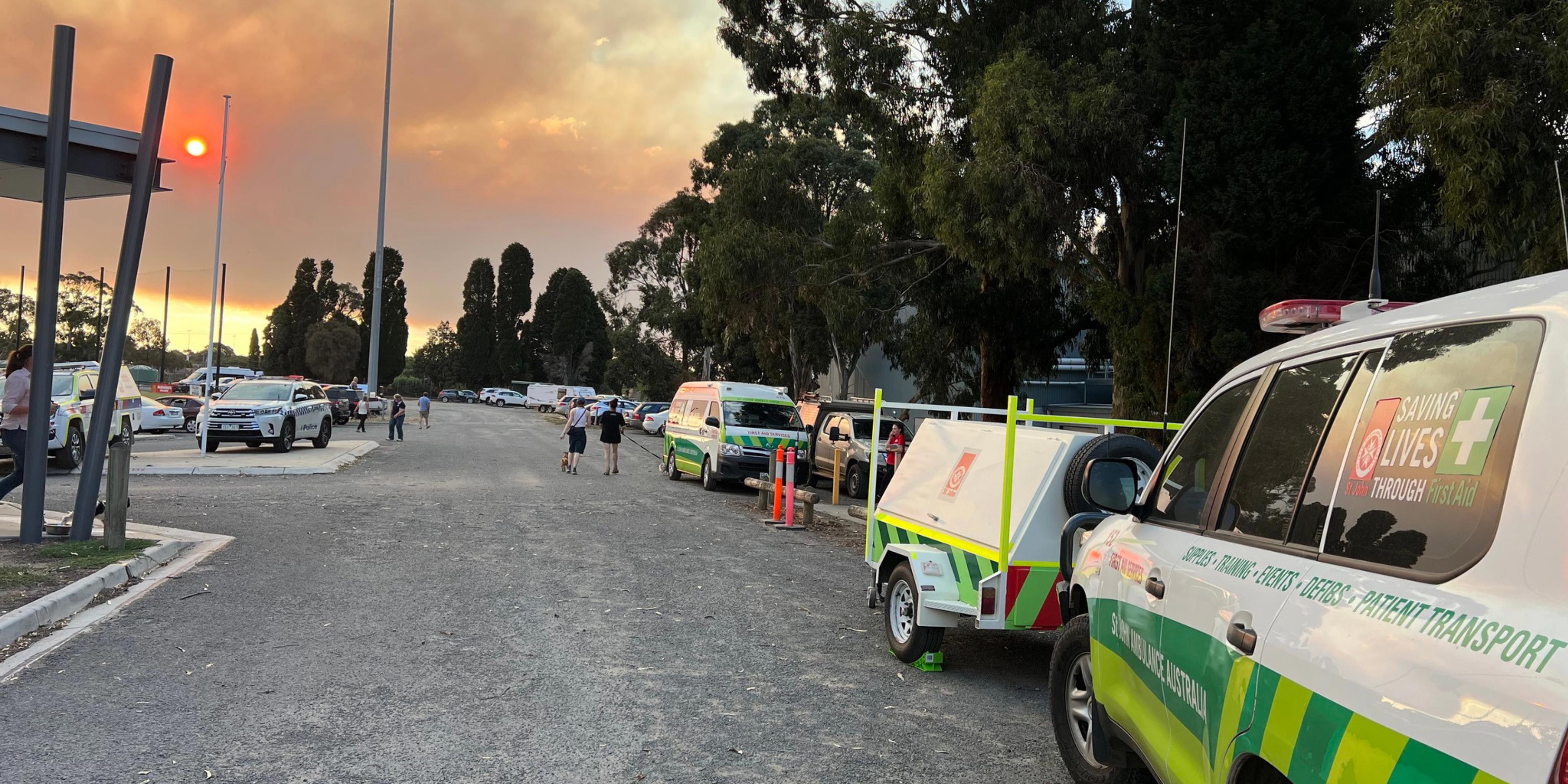 St John Ambulance Victoria volunteers attending a bush fire emergency